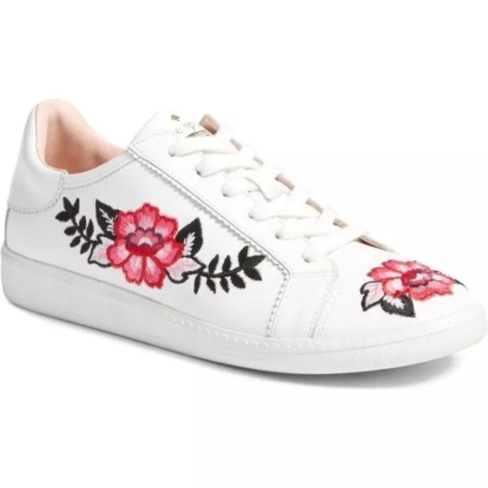KATE SPADE EVERHART FLORAL LEATHER SHOES EMBROIDERED WHITE SNEAKERS SIZE 9.5